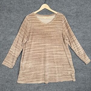 Purejill Size XL Tunic Top Heather Brown Textured Cotton Blend Pockets Lagenlook